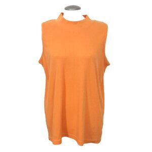 Vintage Y2K Womens Plus Size 26 28 Sleeveless Knit Top Mock Neck Ribbed Orange